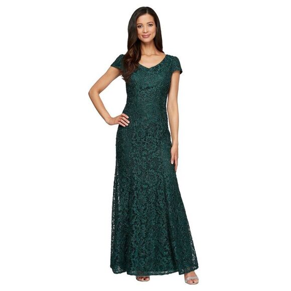 NWT Alex Evenings Womens 14P Green Long Rosette Mother of The Bride Dress - Picture 7 of 7